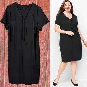Talbots Knit Jersey Tie Neck Shift Dress Short Sleeve Womens Plus Size 2X